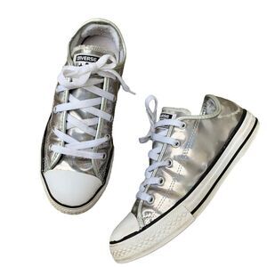 Converse 3 Silver Shine Chuck Taylor All Star Shoes Sneakers Foil- Girls size 3
